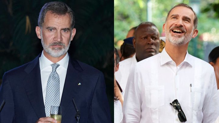 Felipe VI durante su viaje oficial a Cuba en 2019: a la izquierda, con traje, y a la derecha, con guayabera.