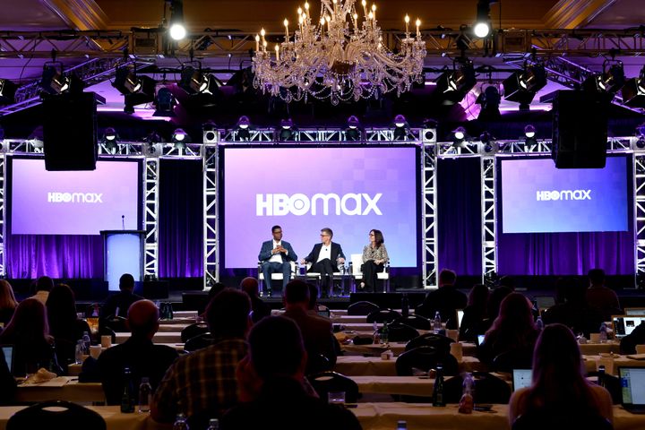Three media executives appear on stage during the HBO Max executive session segment of the 2020 Winter Television Critics Association Press Tour at the Langham Huntington on Jan. 15 in Pasadena, California.