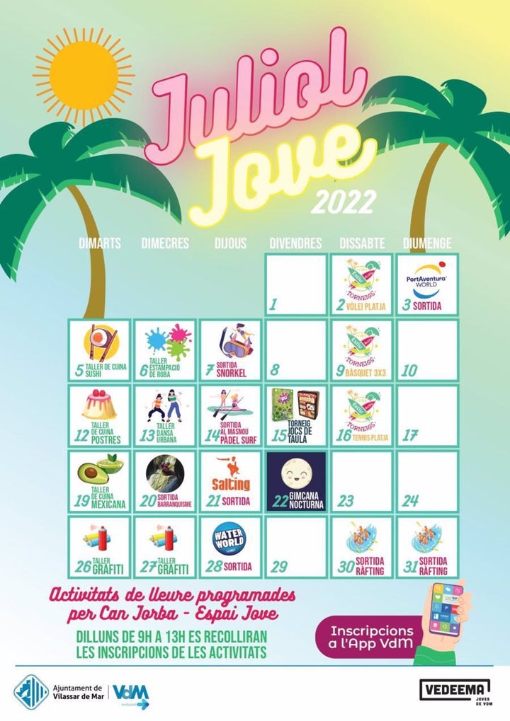 Cartel de la programación juvenil de Vilassar de Mar.