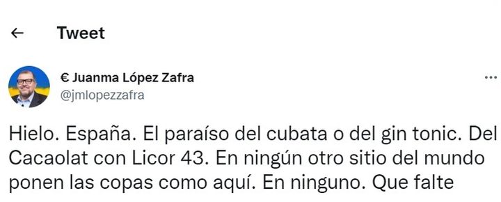 El tuit de Juanma López Zafra.