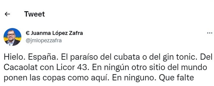 El tuit de Juanma López Zafra.