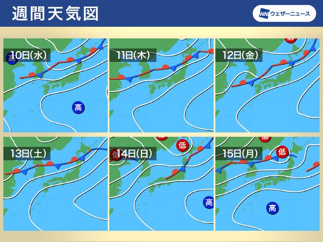 週間天気図 10日(水)～15日(月)