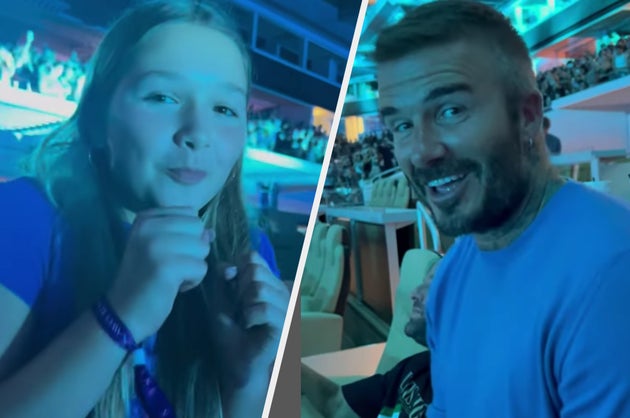 Harper and David Beckham pictured at The Weeknd's show on Saturday night