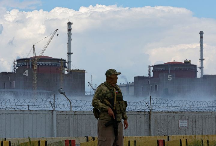 Zaporizhzhia nuclear plant, in south Ukraine, guarded by a Russian soldier