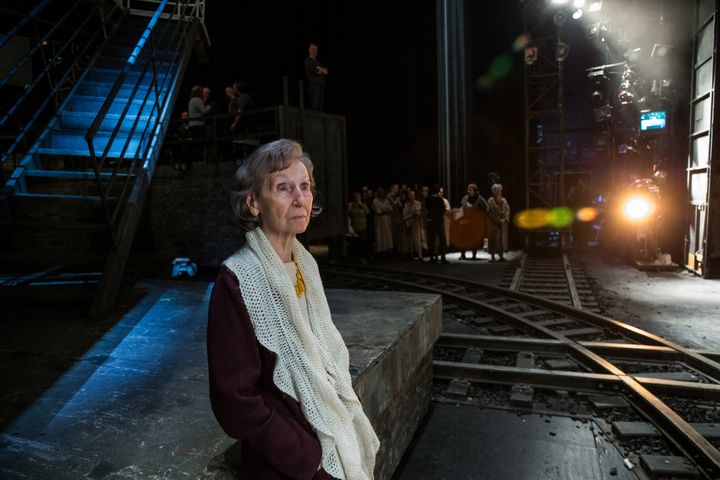 Author Zofia Posmysz visits the set of "The Passenger" at the Civic Opera House on Tuesday, Feb. 17, 2015 in Chicago. Posmysz, a Holocaust survivor, wrote the radio play on which the opera "The Passenger" is based. 