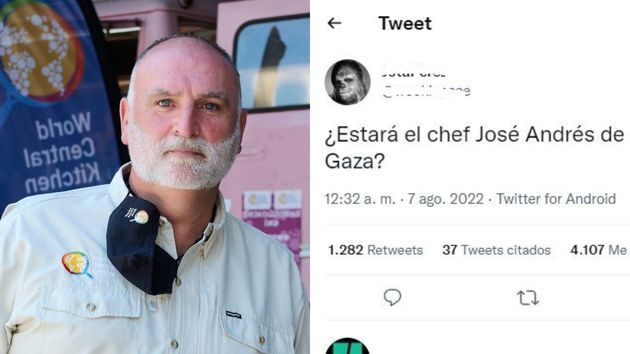 El chef José Andrés, junto el tuit al que ha respondido.