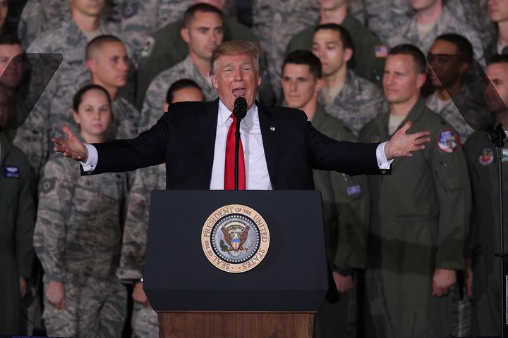 Trump speaks to Air Force personnel during an event in 2017 at Joint Base Andrews in Maryland.