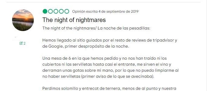 El comentario al que ha respondido el restaurante.