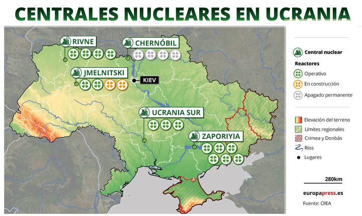 Gráfico con la centrales y plantas nucleares de Ucrania.