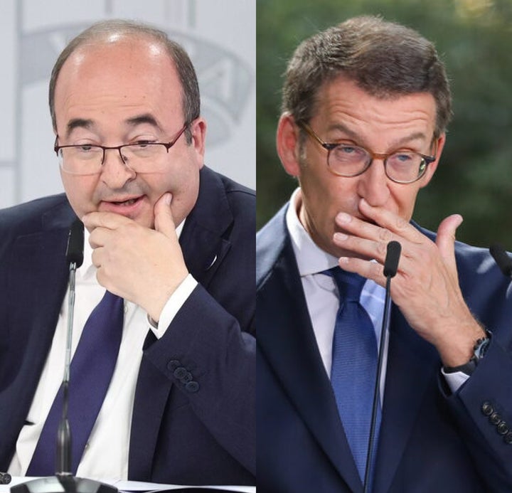 El ministro de Cultura, Miquel Iceta, y el presidente del PP, Alberto Núñez Feijóo; en sendas fotos de archivo.