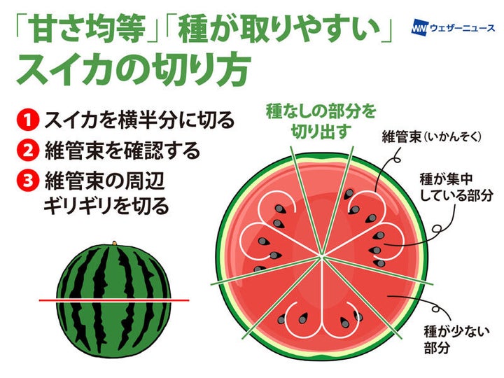 「甘さ均等」「種が取りやすい」スイカの切り方