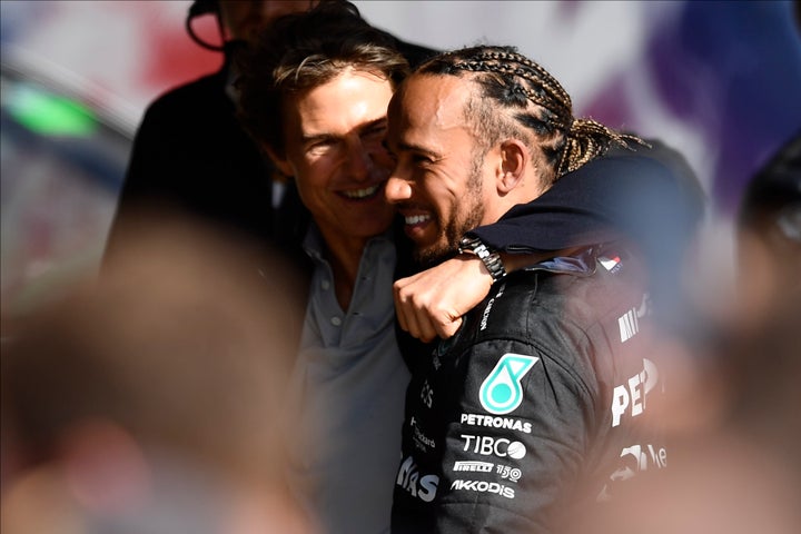 Lewis Hamilton, right, reluctantly turned down the role of a fighter pilot in "Top Gun: Maverick."