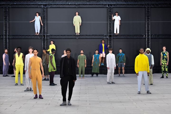 A group of models pictured during Miyake's Paris Fashion Week show earlier this yer