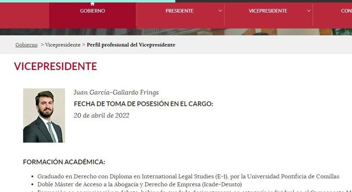 El perfil de García-Gallardo, en la web de la Junta de Castilla y León.
