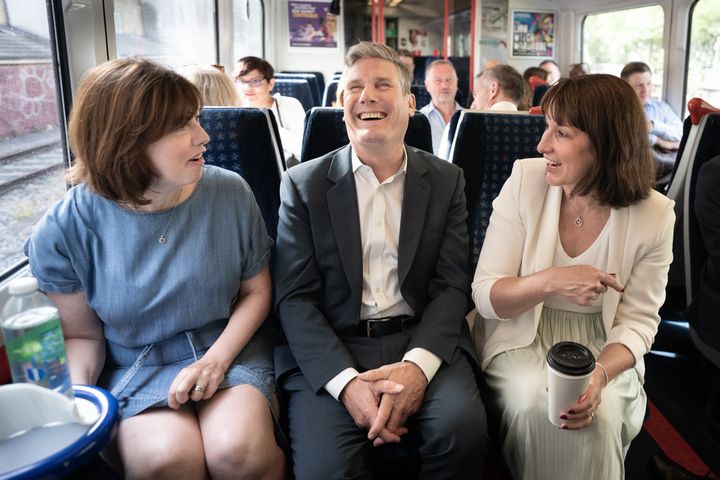 Labour leader Sir Keir Starmer with Shadow Culture secretary, Lucy Powell (left) and Shadow Chancellor, Rachel Reeves.