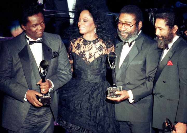 Lamont Dozier, Brian Holland and Eddie Holland with Diana Ross in 1990