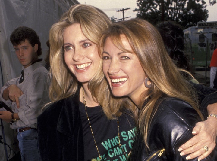 Olivia Newton John and Jane Seymour during 1992 Earth Walk at Universal Studios.