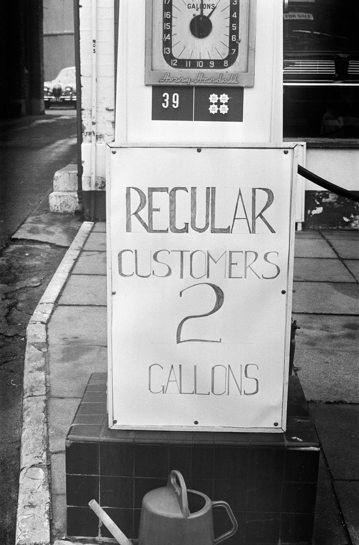 Fuel rationing signs in Birmingham in December 1973.