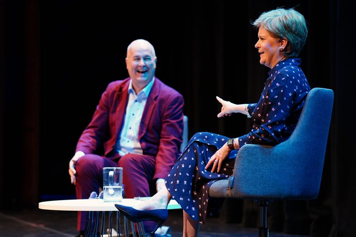 Nicola Sturgeon and journalist Iain Dale during "Iain Dale's All Talk with Nicola Sturgeon", at the Edinburgh International Conference Centre.