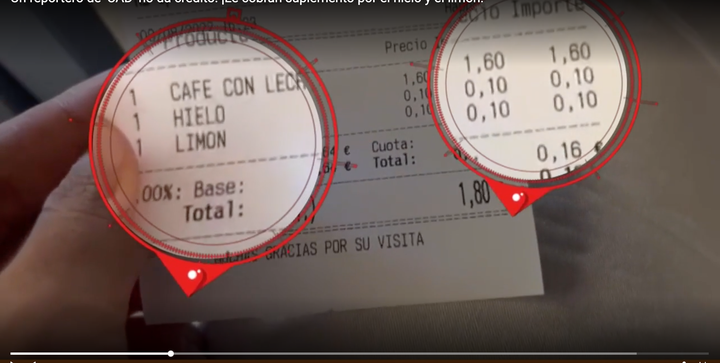 El ticket del bar al que fue el reportaje de Cuatro.