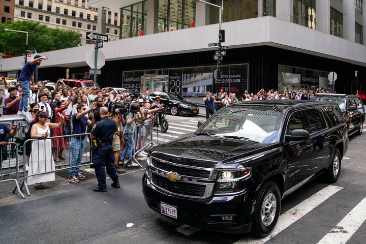 Trump's motorcade departing 28 Liberty St. on Wednesday in New York.