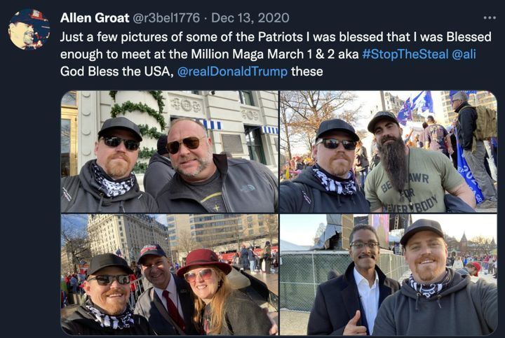 Allen Groat, an IT analyst working for the city of Charlottesville, Virginia, posted selfies he took with prominent far-right figures at "Million MAGA" marches in Washington, D.C., in November and December 2020.