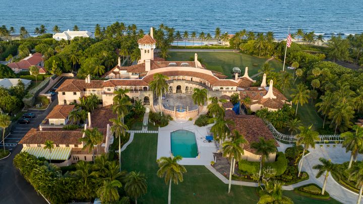 An aerial view of President Donald Trump's Mar-a-Lago estate, Tuesday, Aug. 10, 2022, in Palm Beach, Fla. The FBI searched Trump's Mar-a-Lago estate as part of an investigation into whether he took classified records from the White House to his Florida residence, people familiar with the matter said Monday. (AP Photo/Steve Helber)