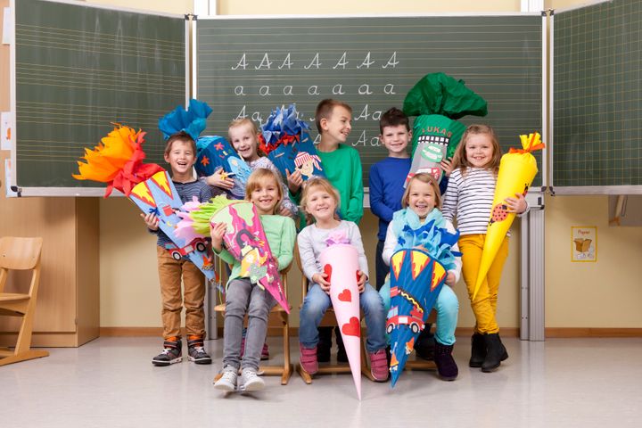 German school cones come in many different colors with a variety of designs. 