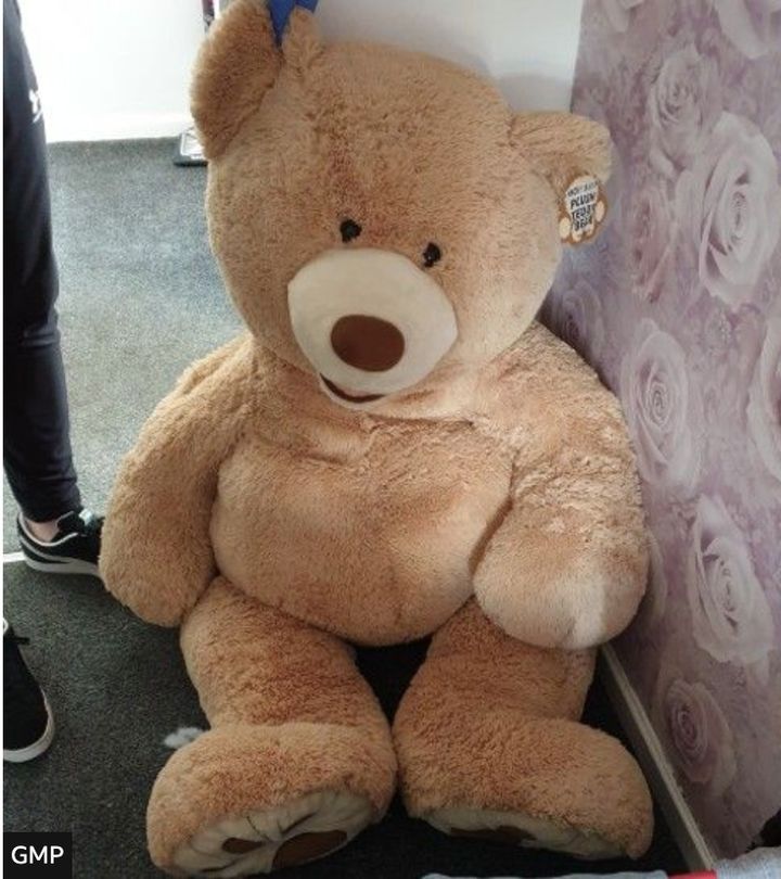 Police in Manchester, U.K., found suspected car thief Joshua Dobson hiding inside a giant teddy bear