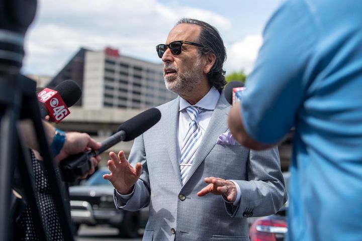 FILE - Attorney Drew Findling talks to members of the press outside of Atlanta's Richard B. Russell Federal building in April 2021. Former President Donald Trump hired Findling to represent him in matters related to the special grand jury that is investigating whether Trump illegally tried to interfere with Georgia's 2020 election.