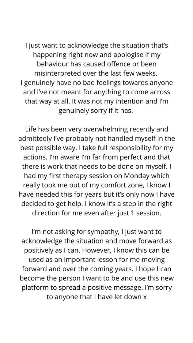 Jacques shared a lengthy statement on his Instagram story