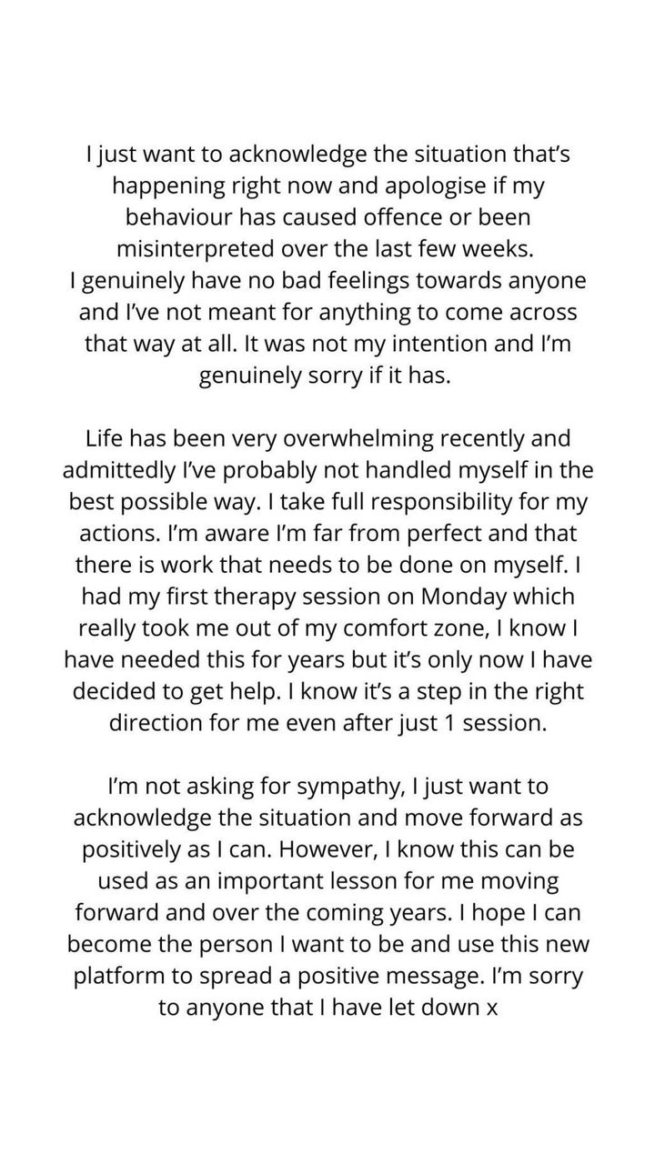 Jacques shared a lengthy statement on his Instagram story