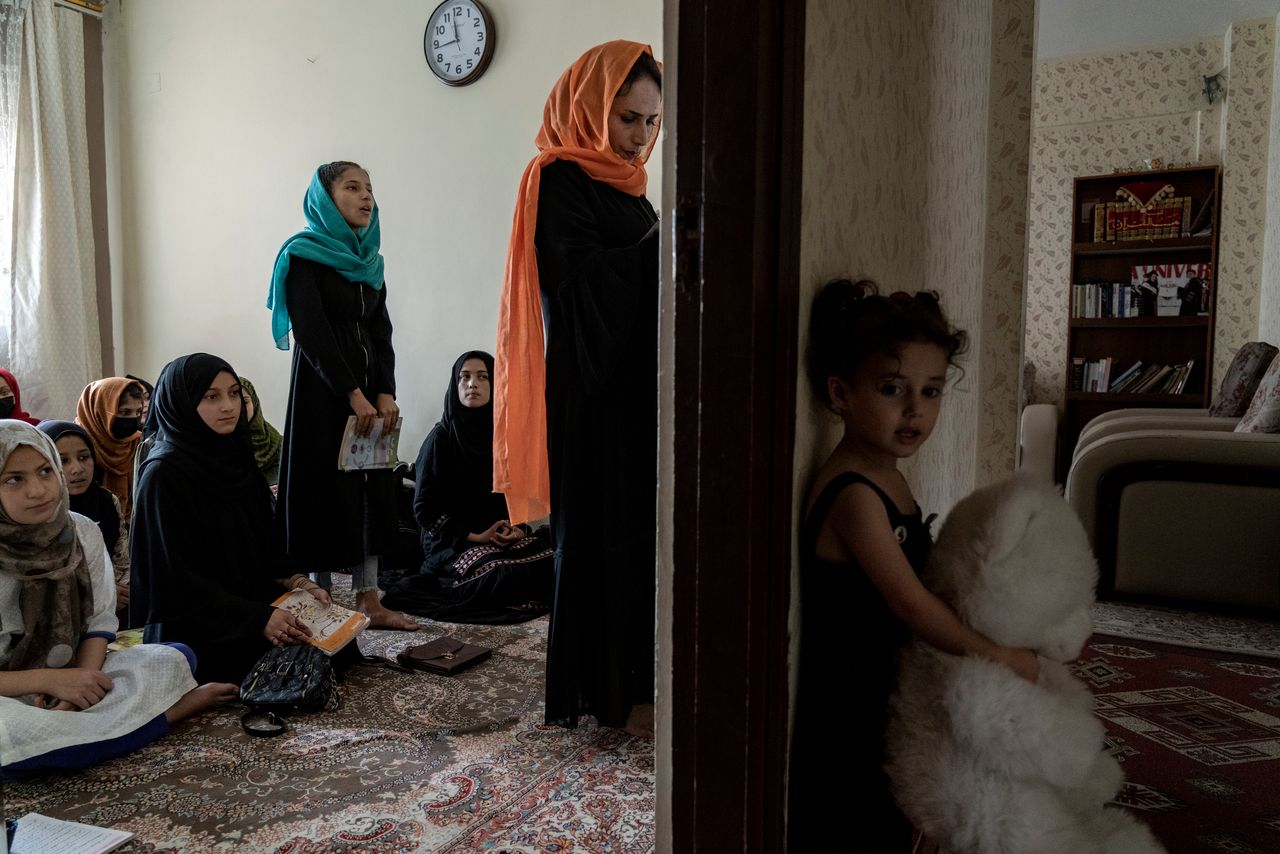Afghan girls attend a class in an underground school, in Kabul, Afghanistan, Saturday, July 30, 2022. 