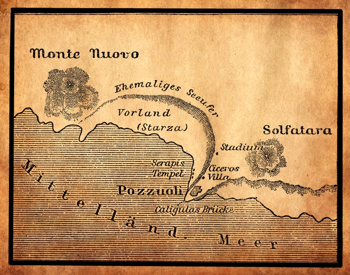 Vista de la bahía de Baiae en un mapa de 1988.