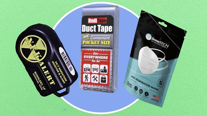 Travel like a medical professional with this radiation-detection keychain, a compact roll of duct tape and a travel pack of NIOSH-Certified N95 masks.