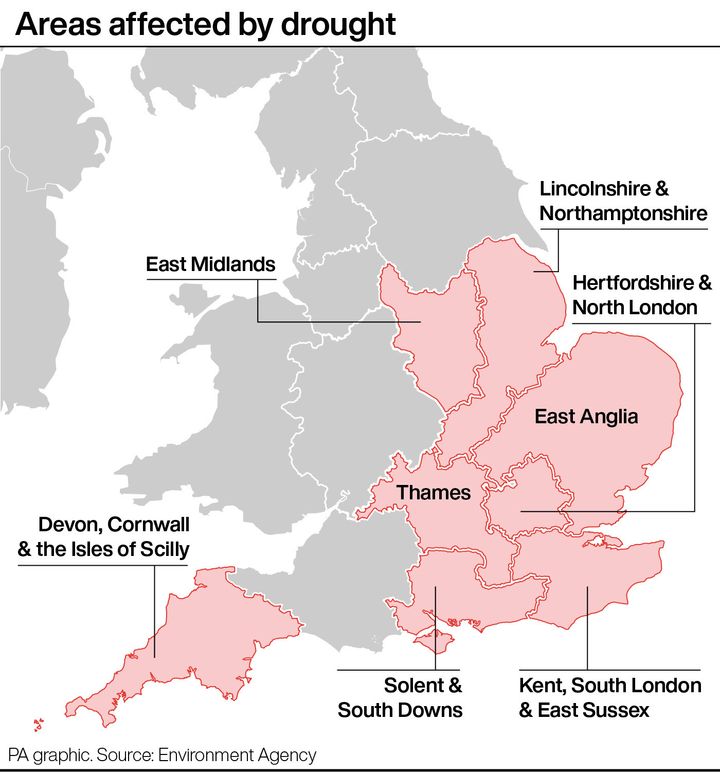 Areas affected by drought.