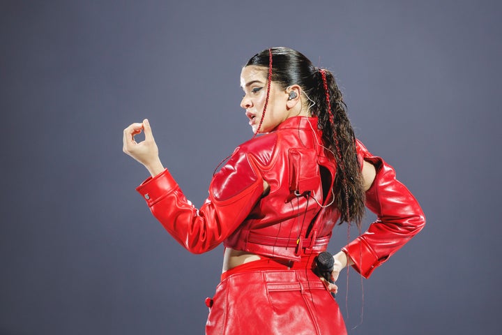 BARCELONA, SPAIN - JULY 23: Rosalia performs in concert at Palau Sant Jordi on July 23, 2022 in Barcelona, Spain. (Photo by Xavi Torrent/Redferns)