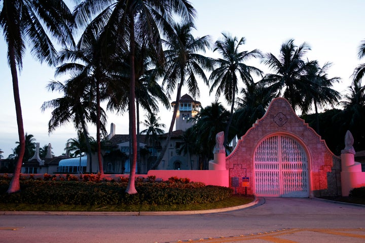 The entrance to former President Donald Trump's Mar-a-Lago estate is seen Monday in Palm Beach, Florida.