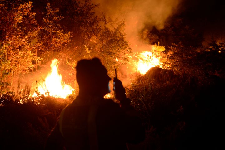 Un trabajador durante un incendio en Ourense.