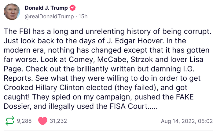 Donald Trump goes after the FBI — again.