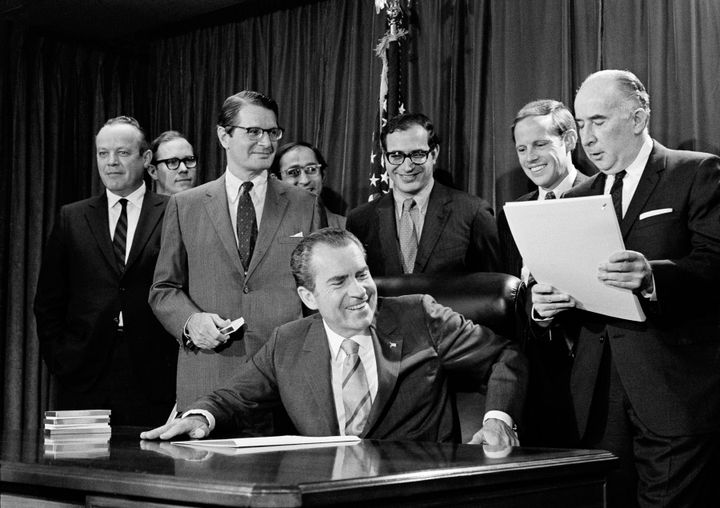 John Dean and others with President Richard Nixon in 1970.