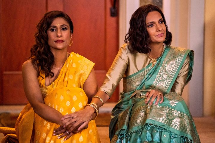 Sarayu Blue as Rhyah (left) and Poorna Jagannathan as Nalini in season 3 of Netflix's "Never Have I Ever."