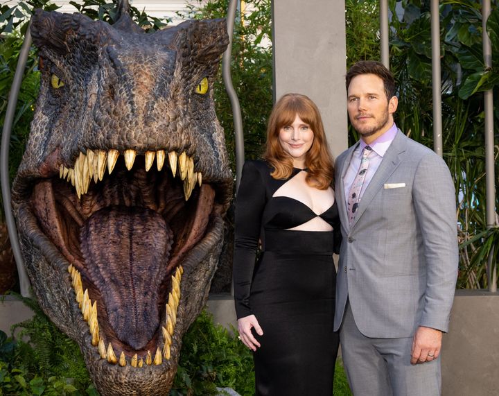 Bryce Dallas Howard and Chris Pratt arrive at the premiere of "Jurassic World Dominion.''