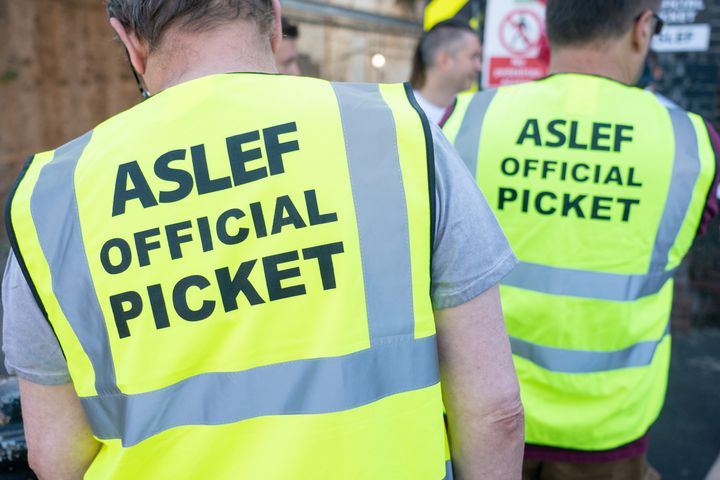 Aslef members at a picket line at Willesden Junction station in London last Saturday