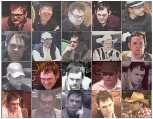 A composite of surveillance images of the author in his various disguises.