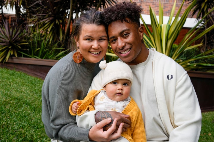 Ellia Green with his partner Vanessa Turnbull-Roberts and their daughter Waitui in Australia.