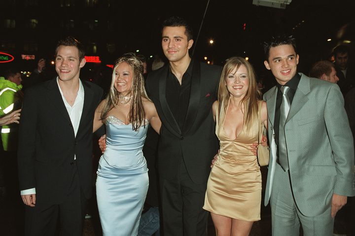 Darius with fellow Pop Idol contestants Will Young, Zoe Birkett, Haley Evetts and Gareth Gates in 2002