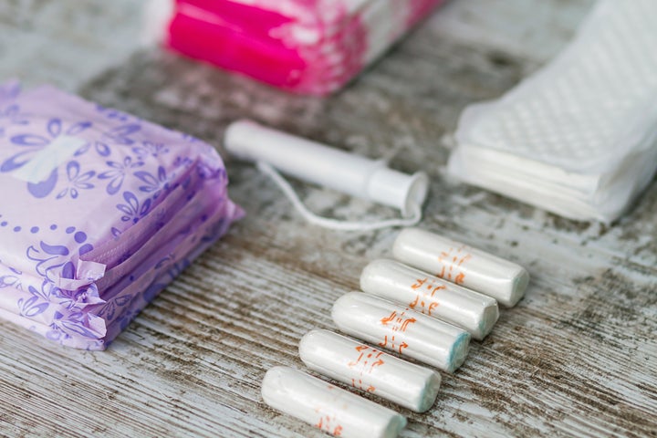 Intimate feminine hygiene pads and tampons for women's period
