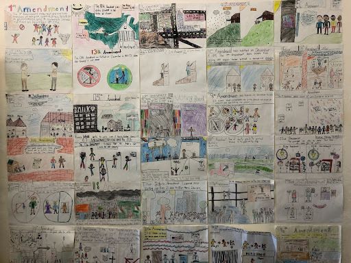 Artistic representations of various constitutional amendments created by students in the author's class.