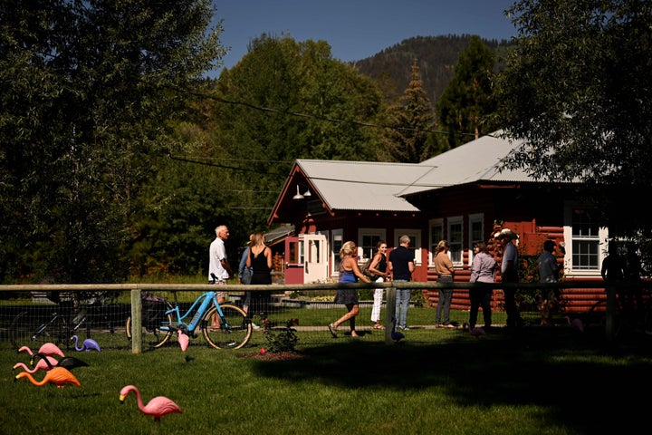 Voters arrive to cast ballots in Wilson, Wyoming, in Tuesday's primary.